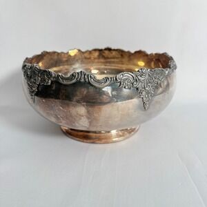 Baroque by Wallace 706 Silver Plated Footed Bowl Ornate Scrolled Floral Rim 9in